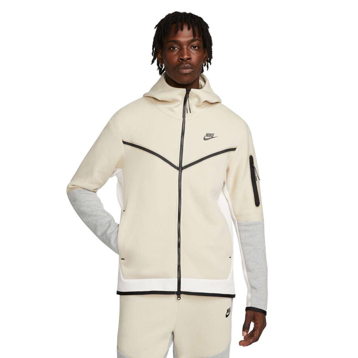 Nike Tech Fleece Men`s Khaki White Full-zip Hoodie CU4489-206 Size 4XL