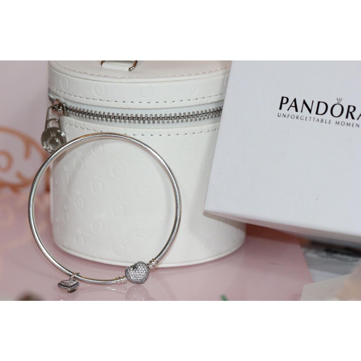 Pandora Full of Heart Pave Bangle/charm Gift Set w/ Zip Around 21cm 794121