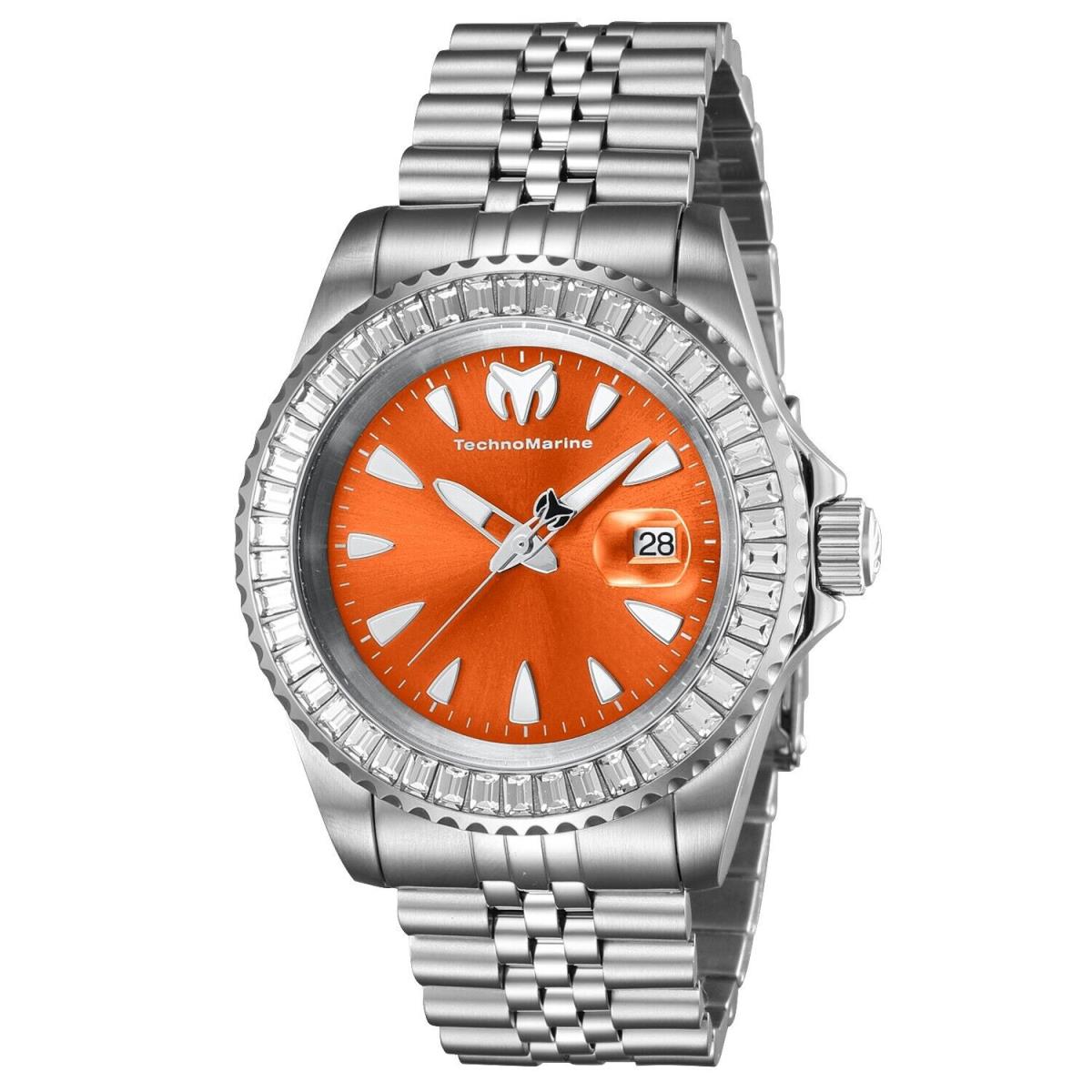 Technomarine TM-222058 Manta Sea Men`s 42mm Watch Steel with Stones - Dial: Orange, Band: Steel