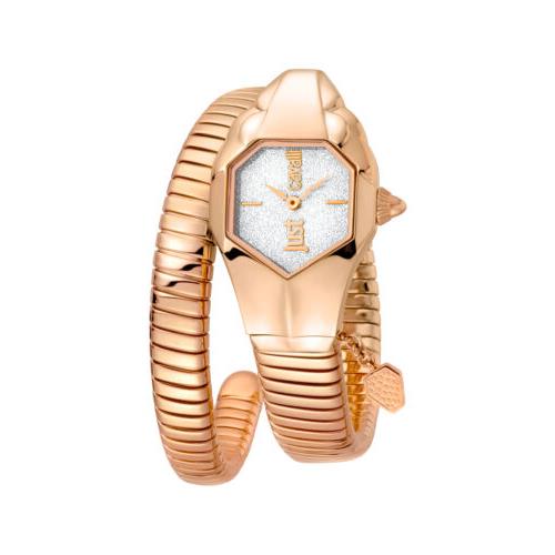 Just Cavalli Women`s JC1L001M0155 Signature Snake 22mm Quartz Watch - Dial: Silver Tone, Band: Gold Tone, Other Dial: Silver