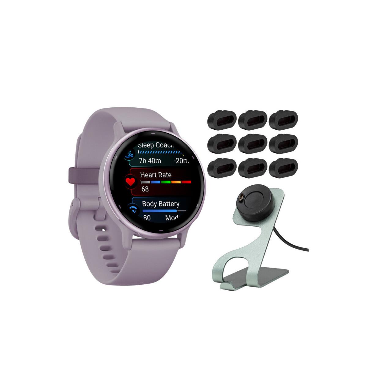 Garmin Vvoactive 5 Gps Smartwatch Metallic Orchid w Charging Stand and Portplugs