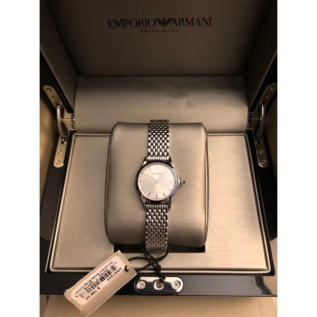 Emporio Armani Womens Swiss Made Silver Stainless Steel Watch ARS7203