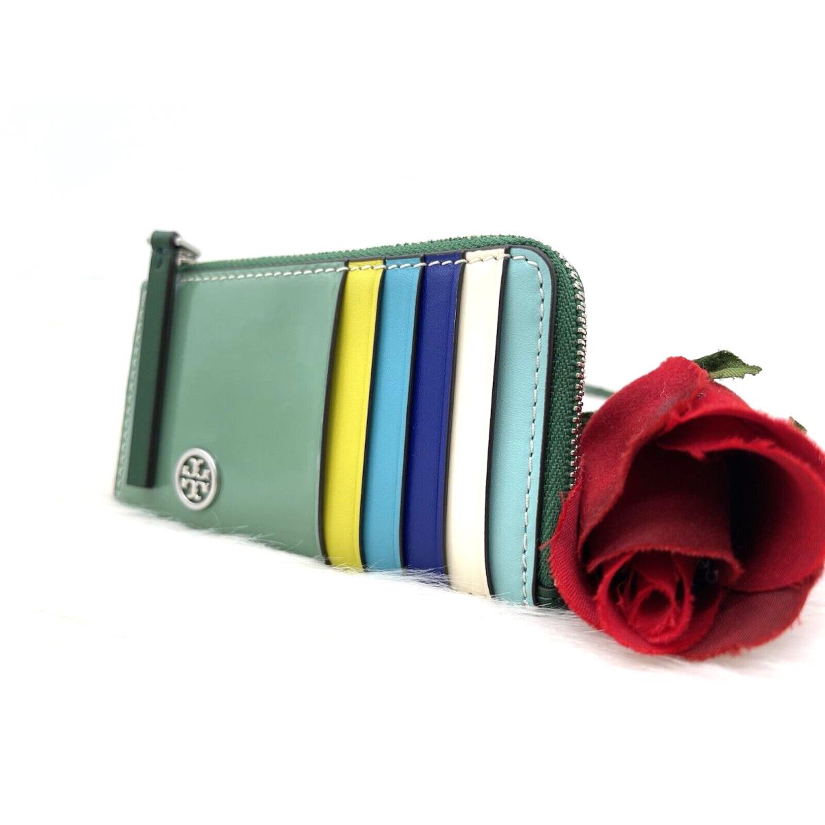 Tory Burch Robinson Top Zip Spazzaloto Leather Card Case In Multi