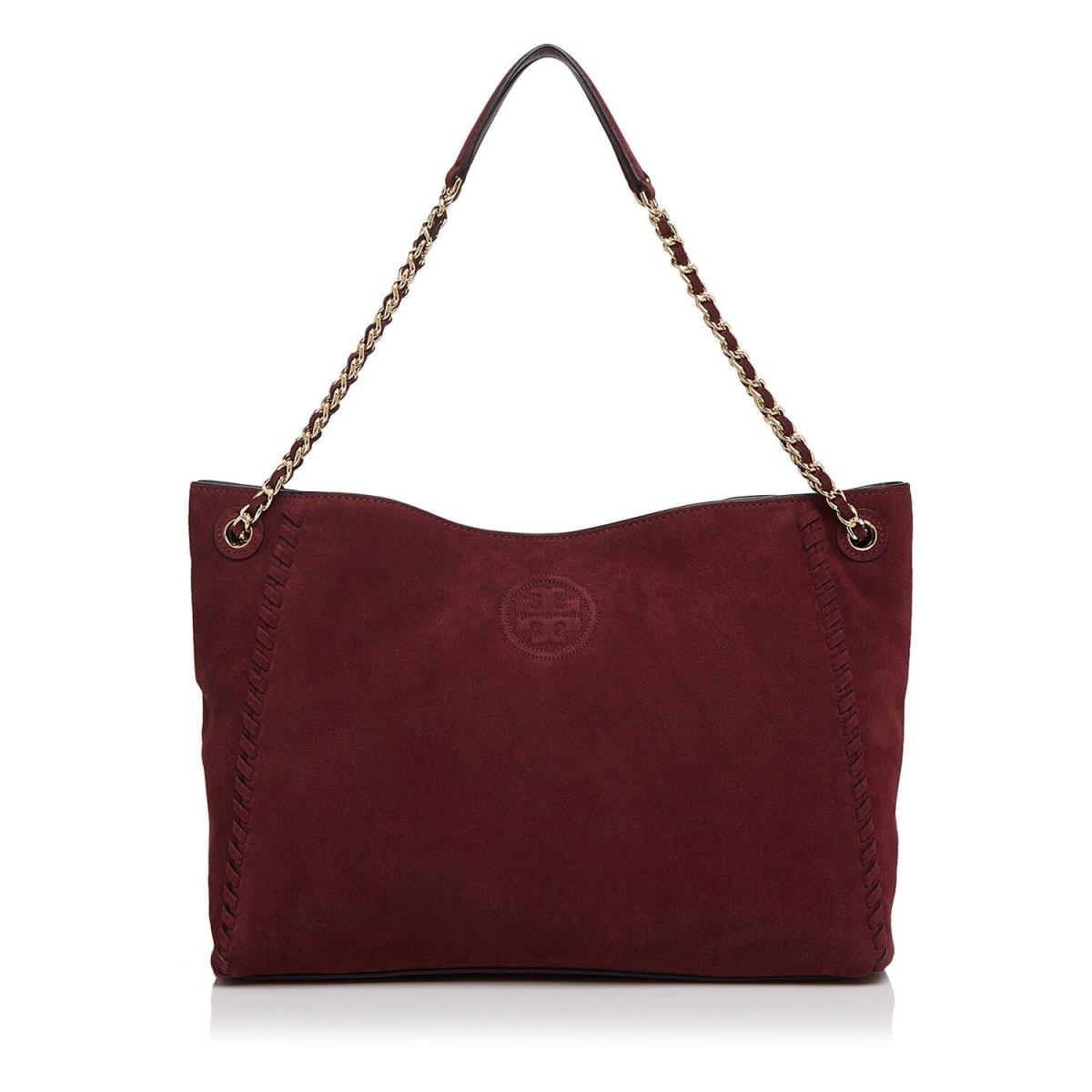 Tory Burch Marion Slouchy Suede Chain Tote Bag Port Handbag Red