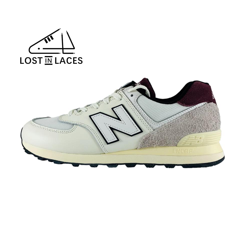 New Balance 574 White Burgundy Sneakers New Shoes U574YR2 Men`s Sizes