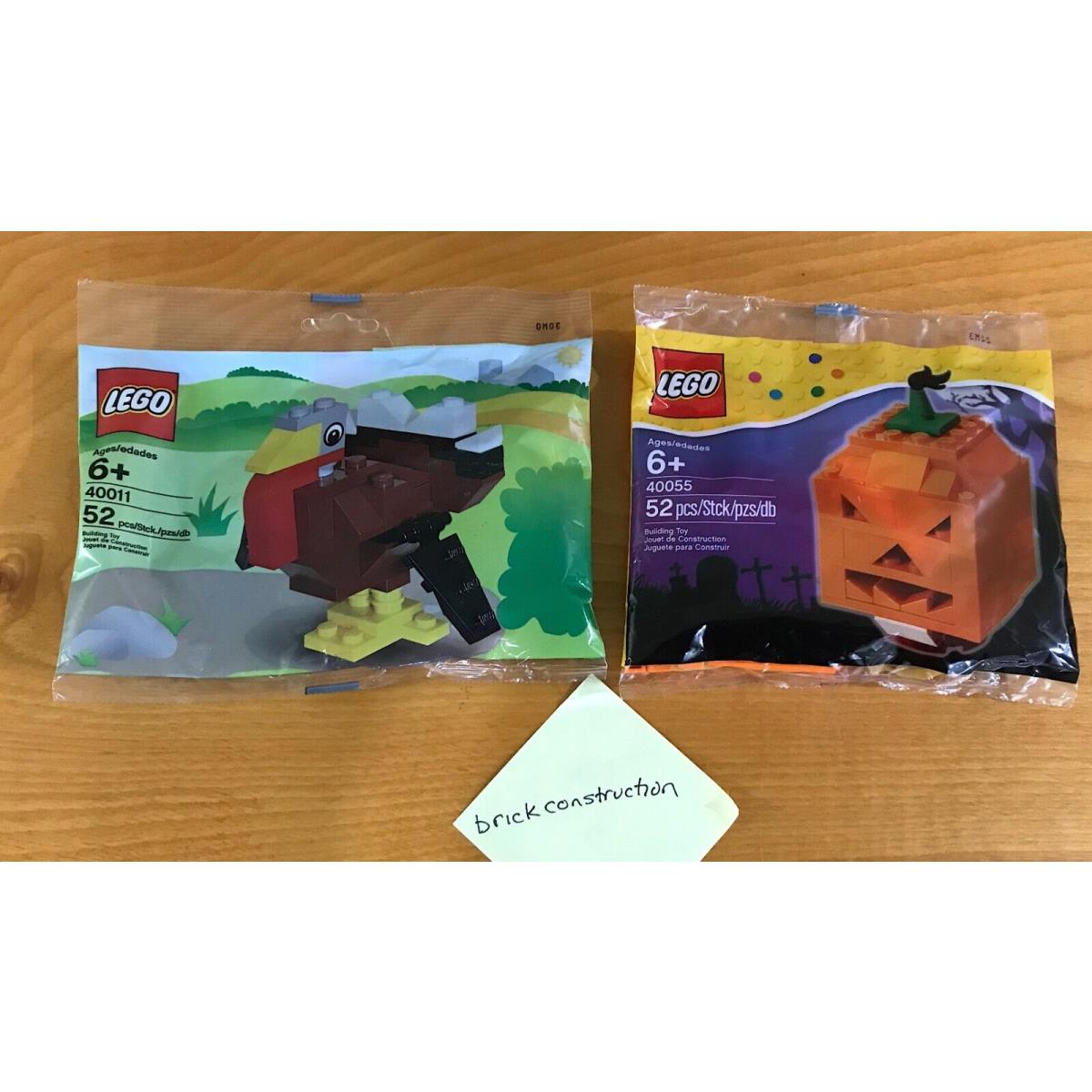 Two Lego Polybag Sets: 40011 Thanksgiving Turkey 40055 Halloween Pumpkin-new