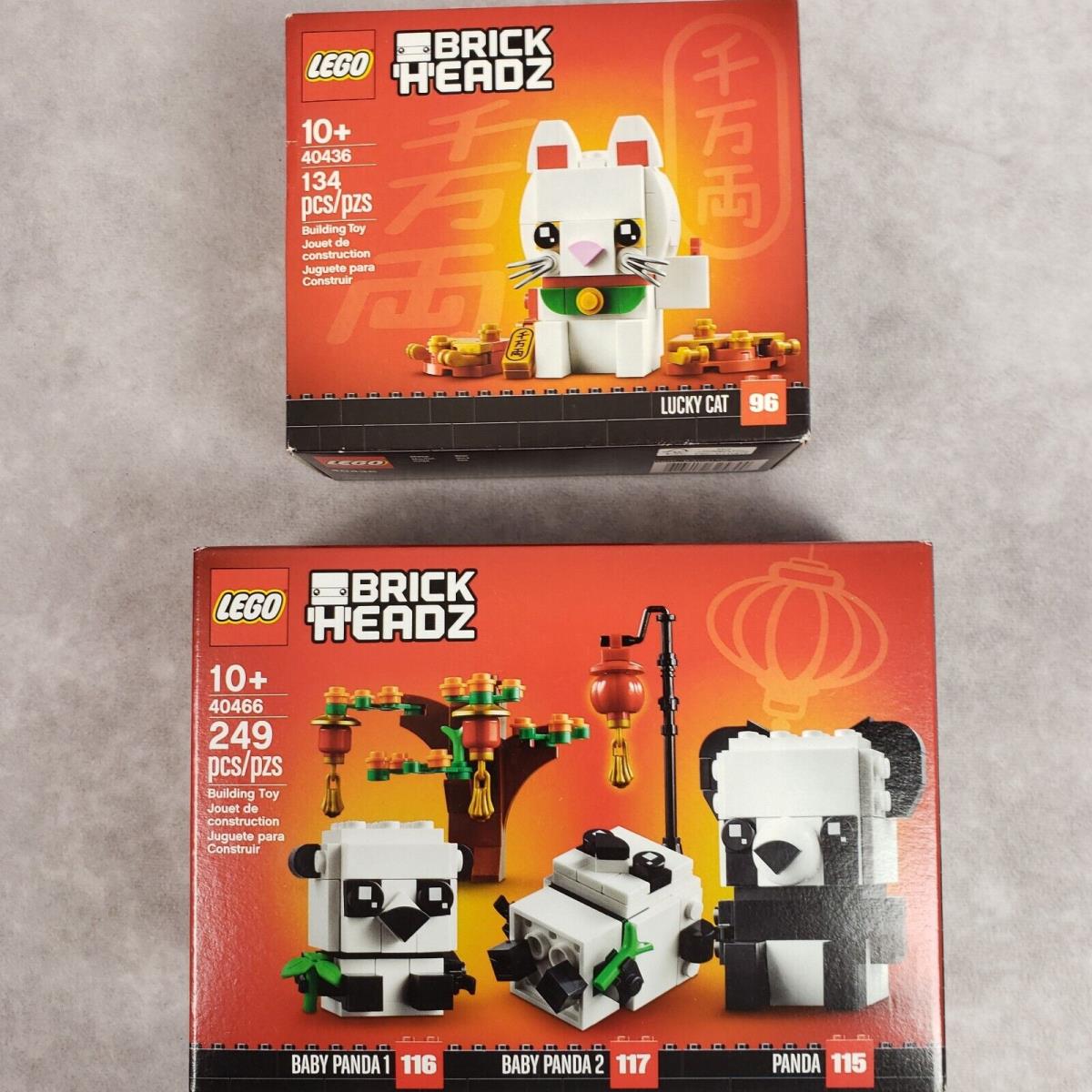 2 Lego Brickheadz: Lucky Cat 40436 and Pandas 40466 Age 10+