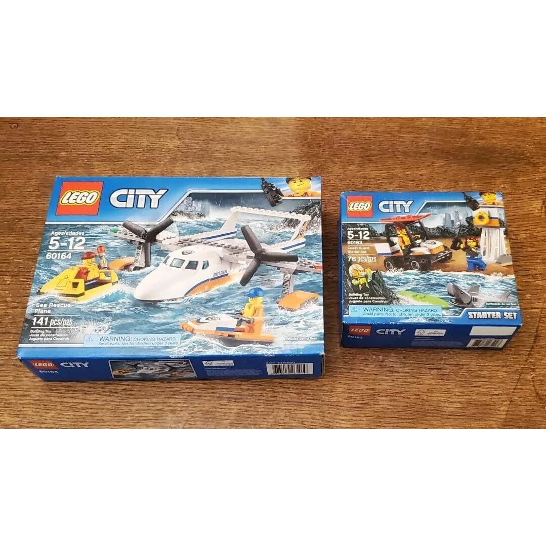 Lego City Sea Rescue Plane 60164 and Coast Gaurd Starter Set 60163 Both Nisb