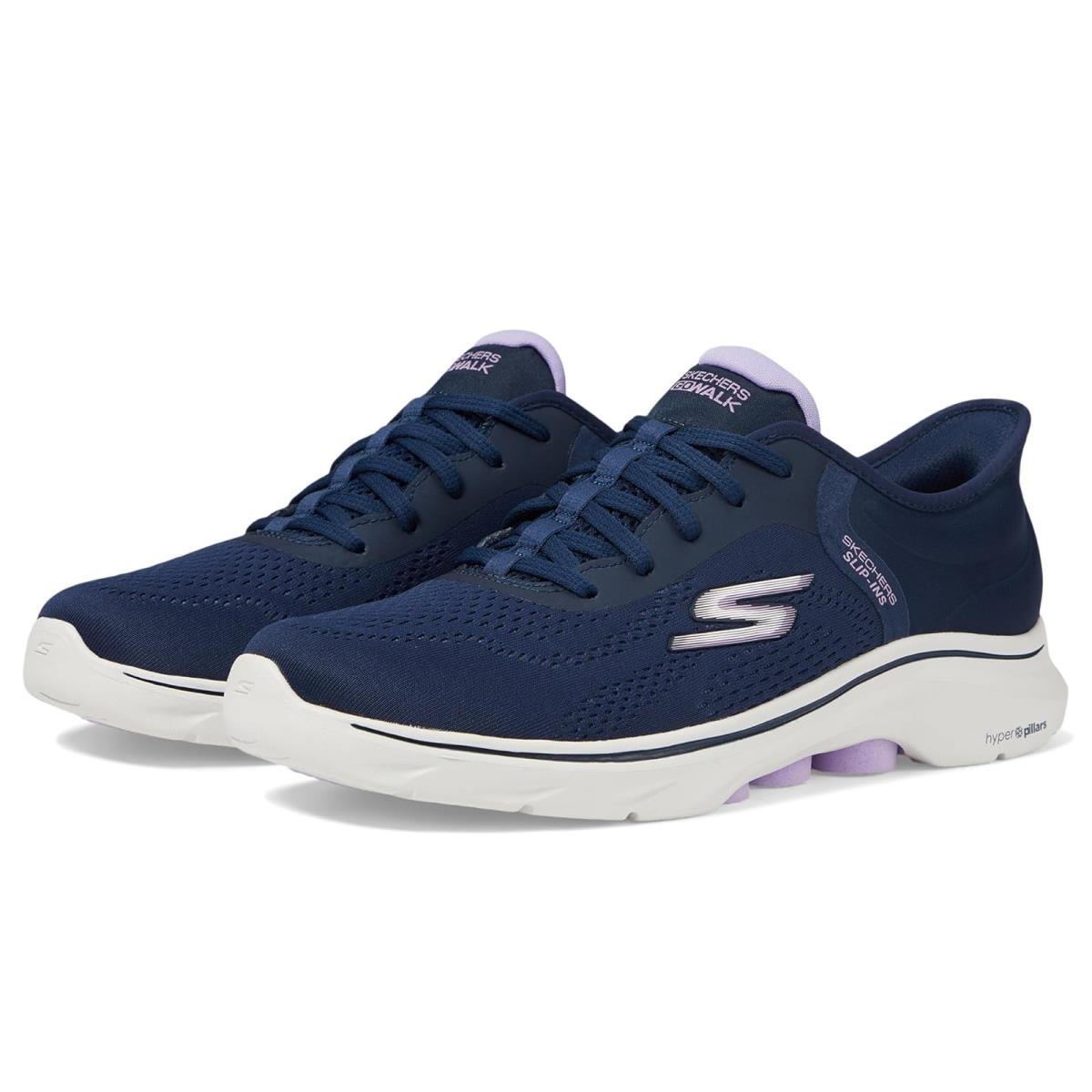 Woman`s Shoes Skechers Performance Go Walk 7 Valin Hands Free Slip-ins - Navy/Lavender