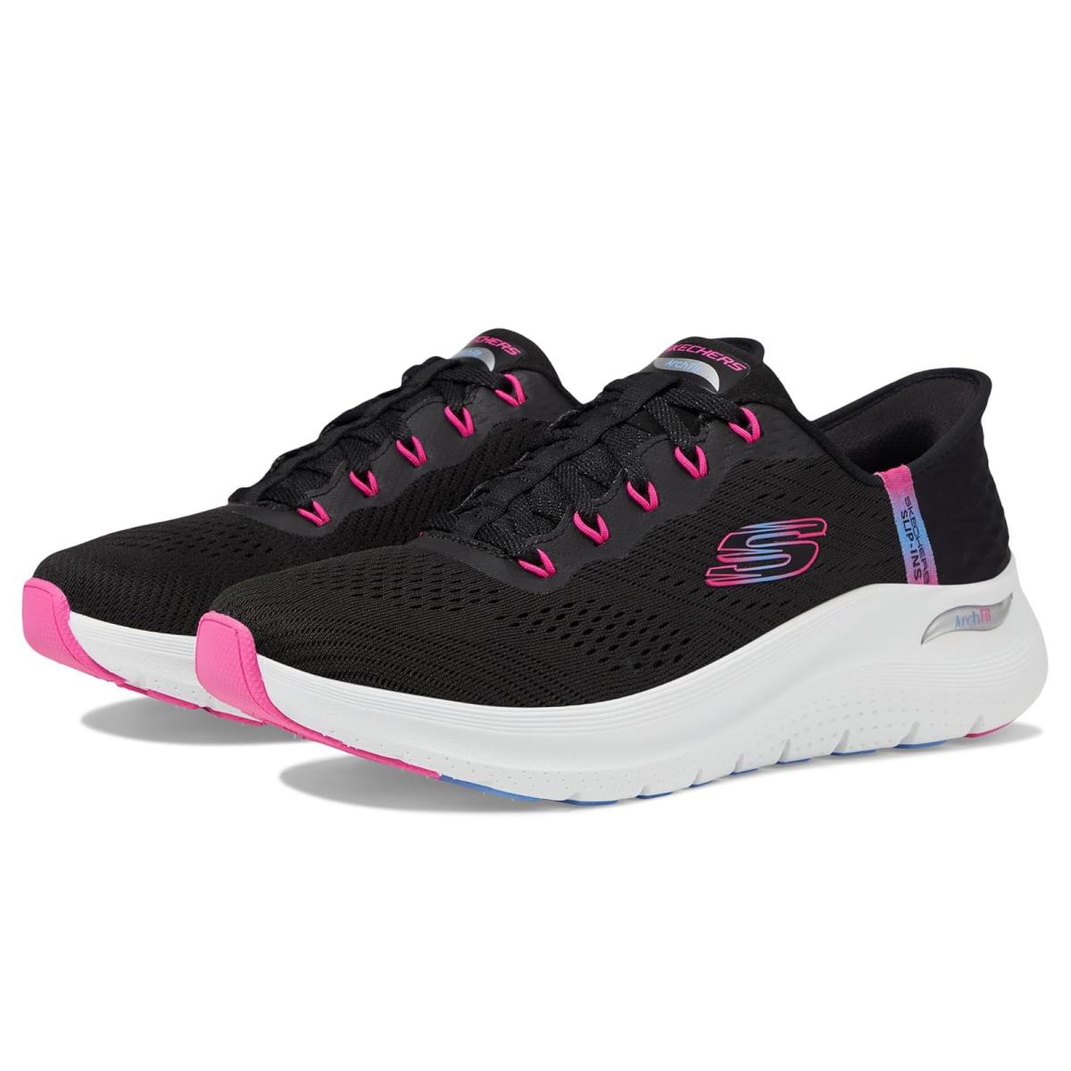 Woman`s Shoes Skechers Arch Fit 2.0 Easy Chic Hands Free Slip-ins Black Hot Pink