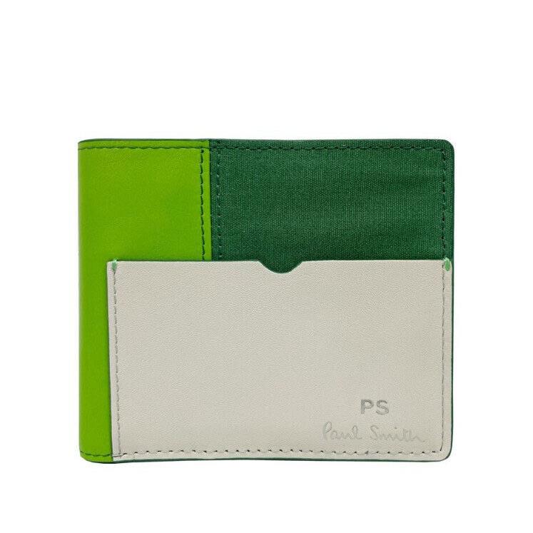 Paul Smith Billfold Leather Cotton Wallet Green / Grey ML023027