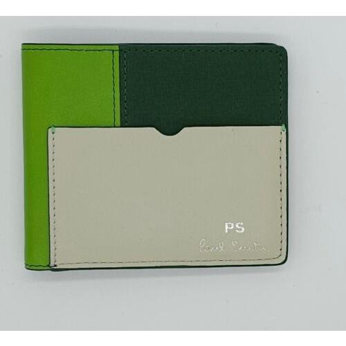 Paul Smith Billfold Leather Cotton Wallet Green / Grey Bnwb ML023027