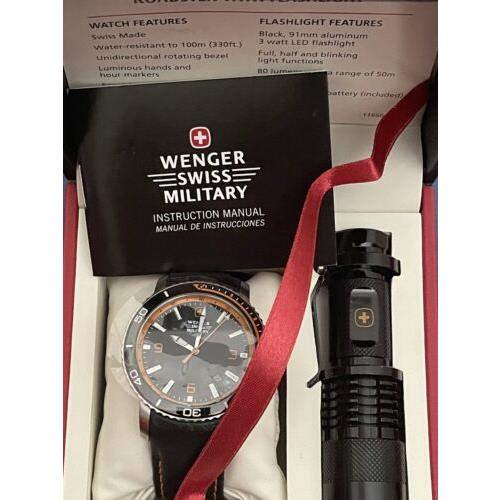 Wenger Swiss Made Day Date Sapphire 41mm Swiss Army Watch 100M+FLASHLIGHT