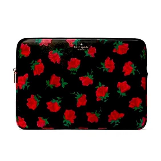 Kate Spade Madison Black Rose Toss Printed Laptop Sleeve Case Bag