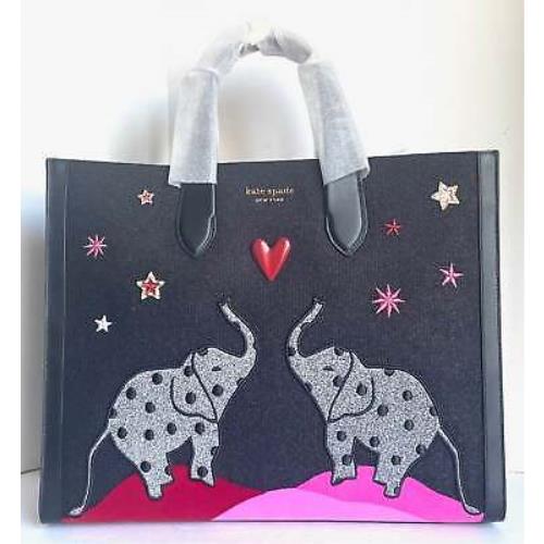 Kate Spade Large Manhattan Ellie Elephant Tote Black Embellished Shoulder Bag