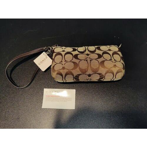 Coach Khaki Tan Signature Kissing C Wristlet Clutch Mini Purse