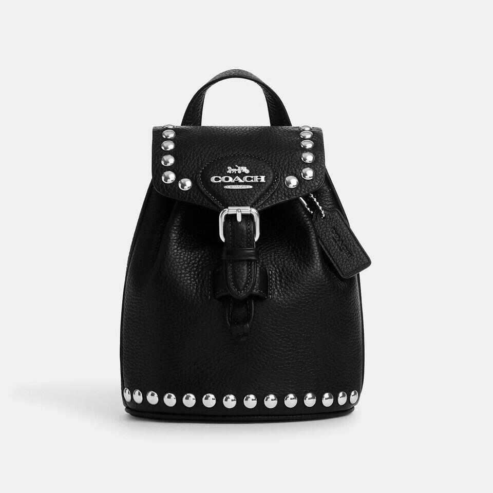 Coach Amelia Backpack with Rivets Leather CM041 Convertible Black