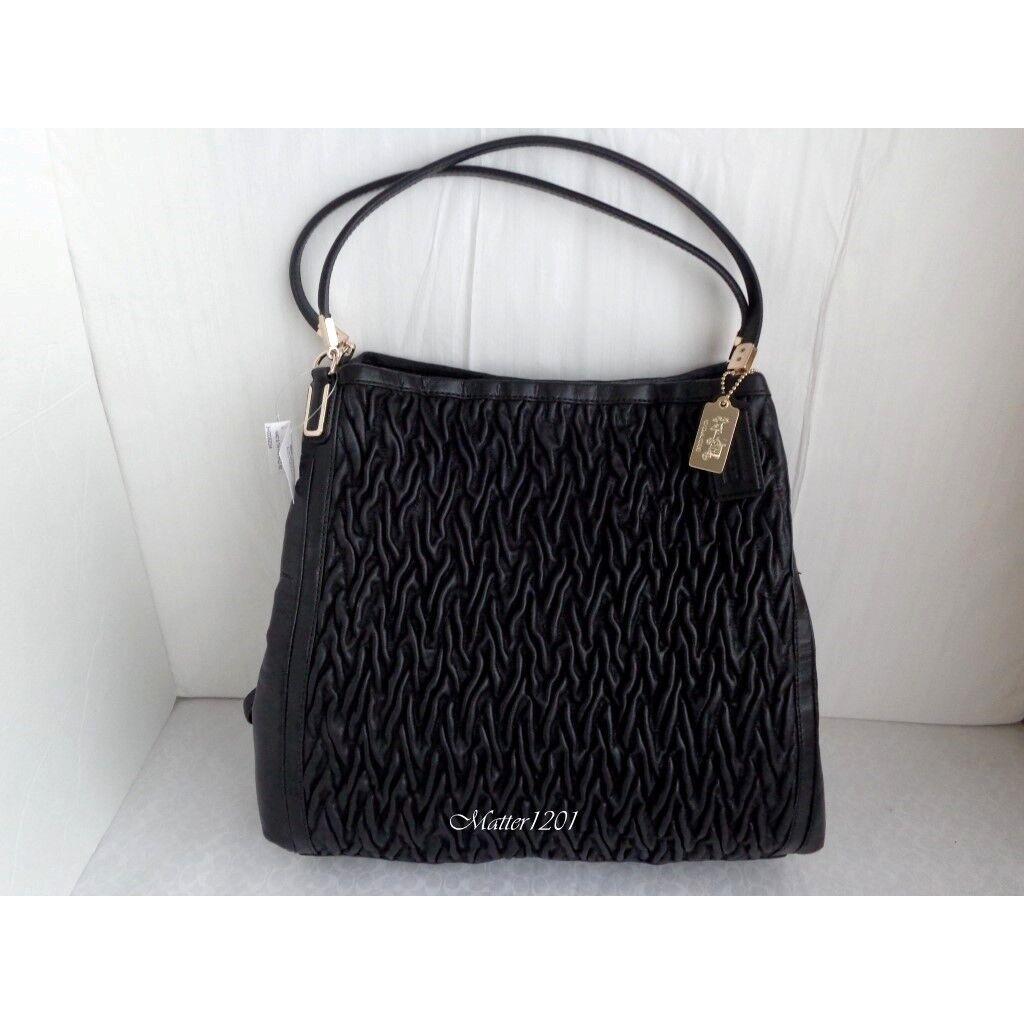 Coach 25260 Madison Gathered Twist Leather Phoebe Shoulder Bag Black