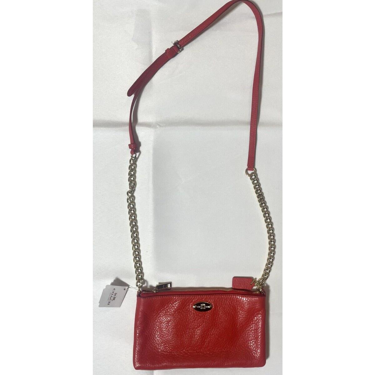 Coach Quinn Chain Crossbody Bag Pebbled Leather Purse Clutch Red F52709