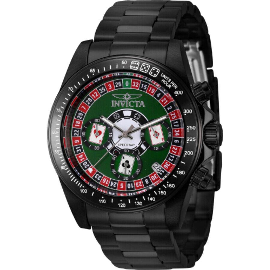 Invicta Speedway Roulette Casino Chronograph Gmt Quartz Green Dial Men`s Watch - Dial: Green, Band: Black, Bezel: Black