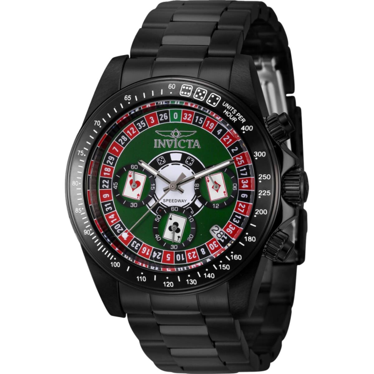 Invicta Men`s Watch Speedway Chrono Black Stainless Steel Bracelet Quartz 44645 - Dial: Green, Silver, Black, Band: Black