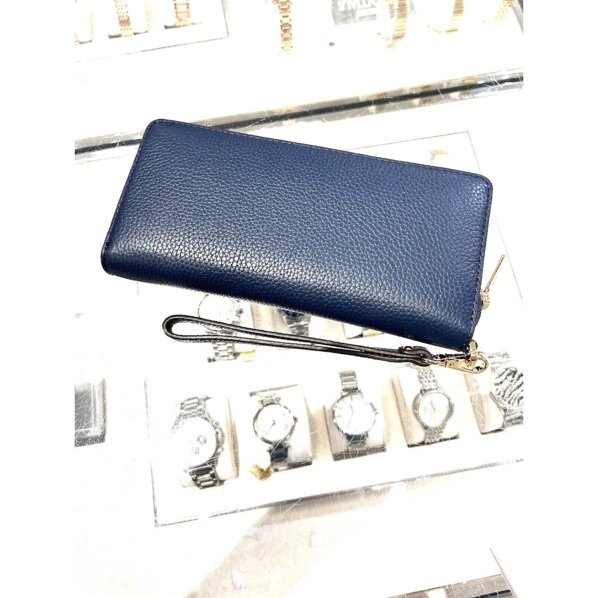 Michael Kors Jet Set Travel Continental Leather Long Wallet Wristlet Navy Gold