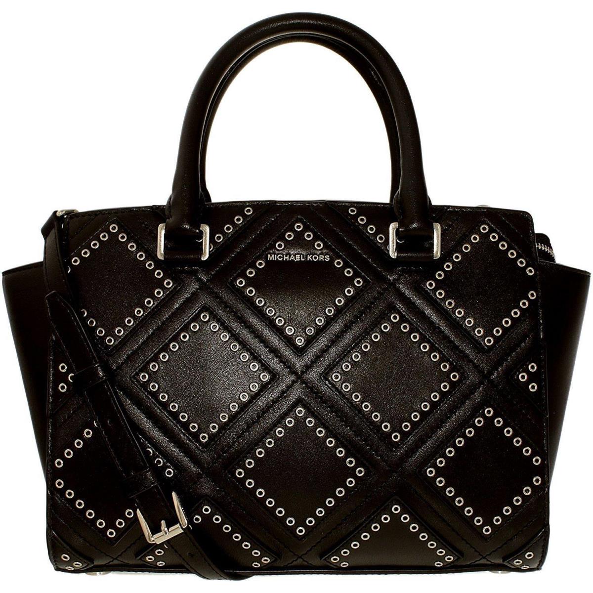 Michael Kors Selma Medium Diamond Grommet Leather Satchel - Black