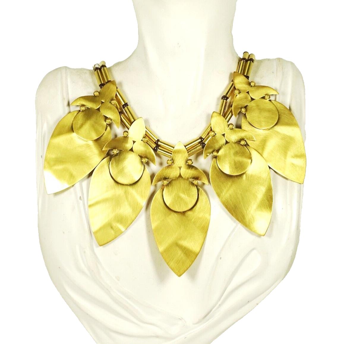 Tory Burch Gold Plated Texture Leaves Statement Necklace