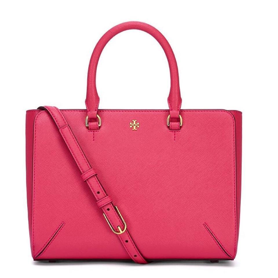 Tory Burch Robinson Small Zip Tote Satchel Bag Dark Peony Pac