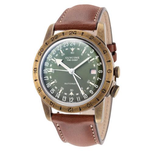 Glycine Men`s Airman The Chief GL0307 40mm Green Dial Leather Watch