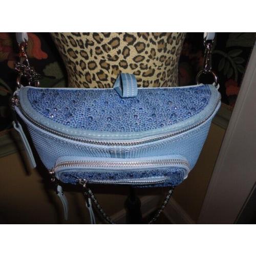 Steve Madden Bmaximas Zip Crossbody Bling Blue Rhinestone Belt Bag Purse Nwot