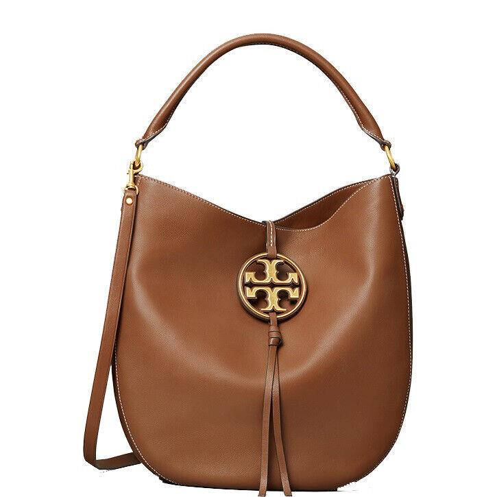 Tory Burch Metal Miller Slouchy Hobo Leather Shoulder Bag Chocolate Brown