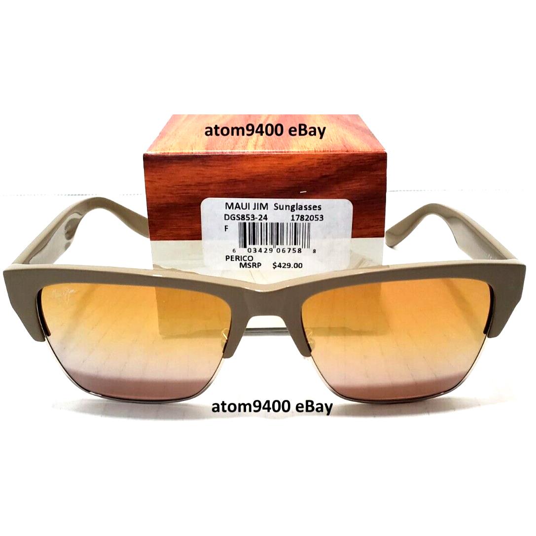 Maui Jim Perico Sunglasses Tan Silver Mink Frame Dual Mirror Gold TO Silver Lens