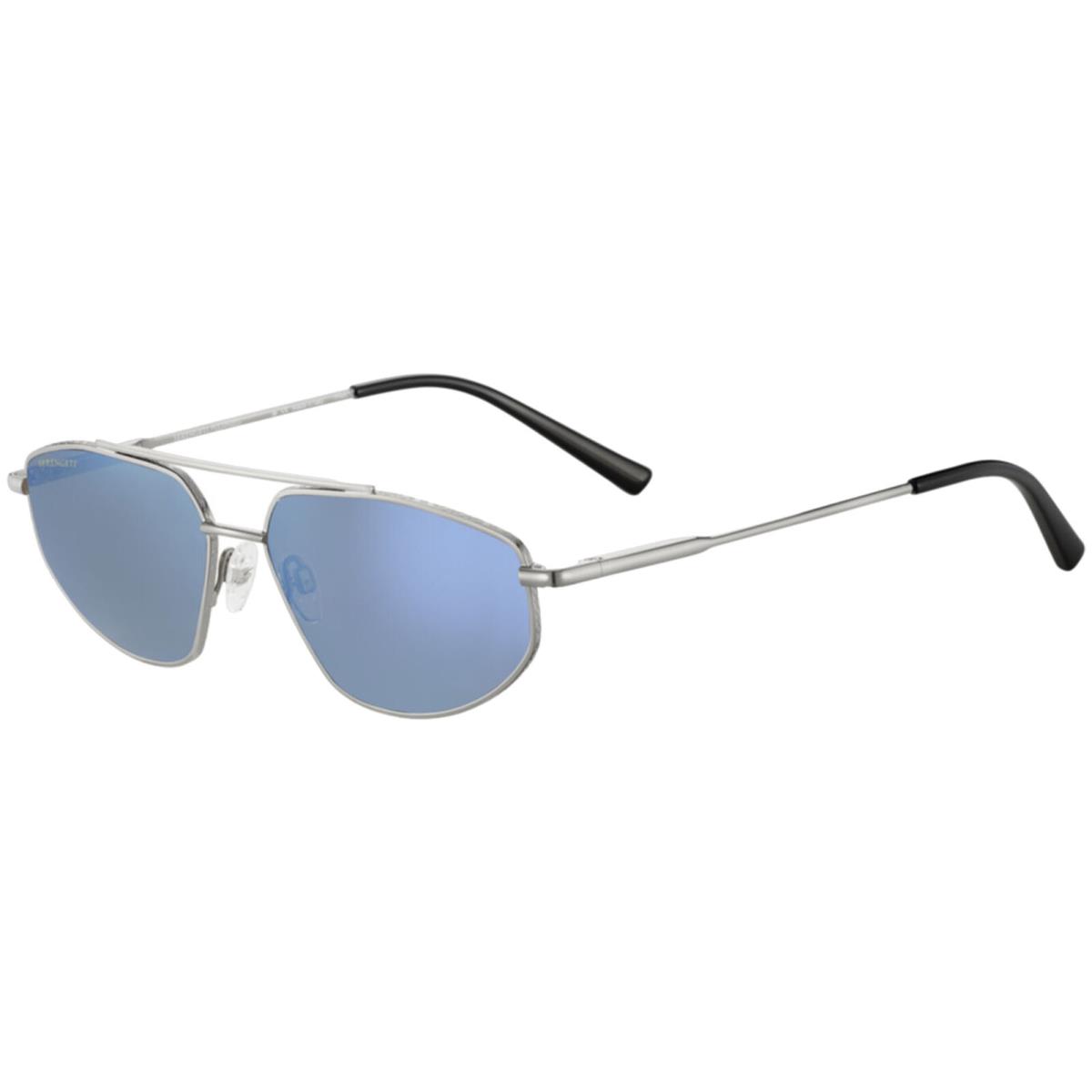 Serengeti Marlon Polarized Photochromic Men`s Geometric Aviator Sunglasses Italy Shiny Silver-Tone/555nm Blue (SS539002)