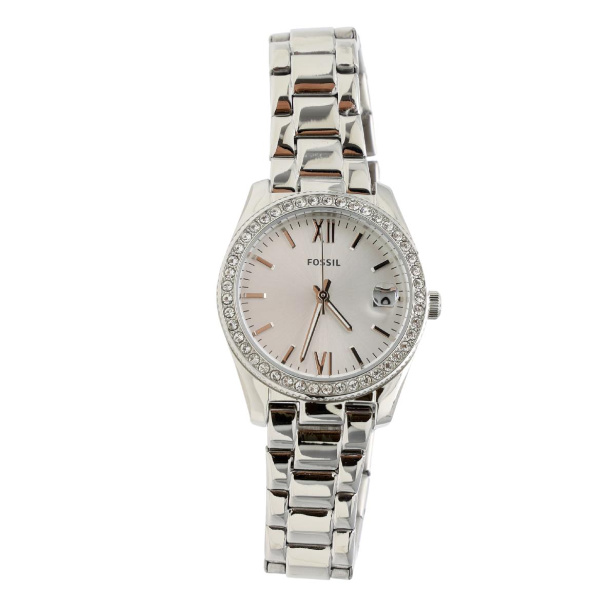 Fossil 2866 Womens Silver Scarlette Crystal Bracelet Watch 32mm
