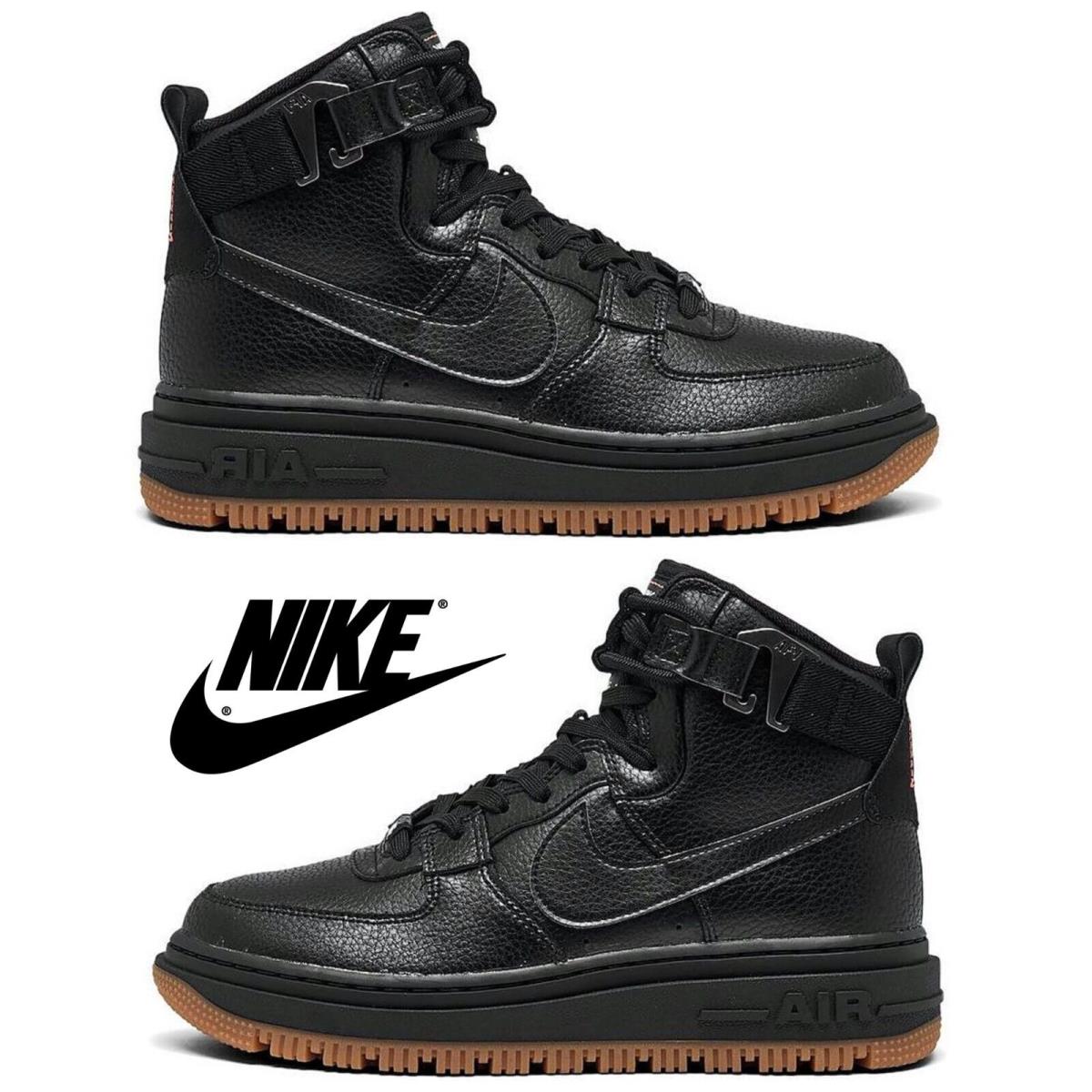 Women`s Nike Air Force 1 High Utility 2.0 Sneaker Boots Winter Hiking Shoes - Black, Manufacturer: Black/Summit White/Orange/Gum Medium Brown