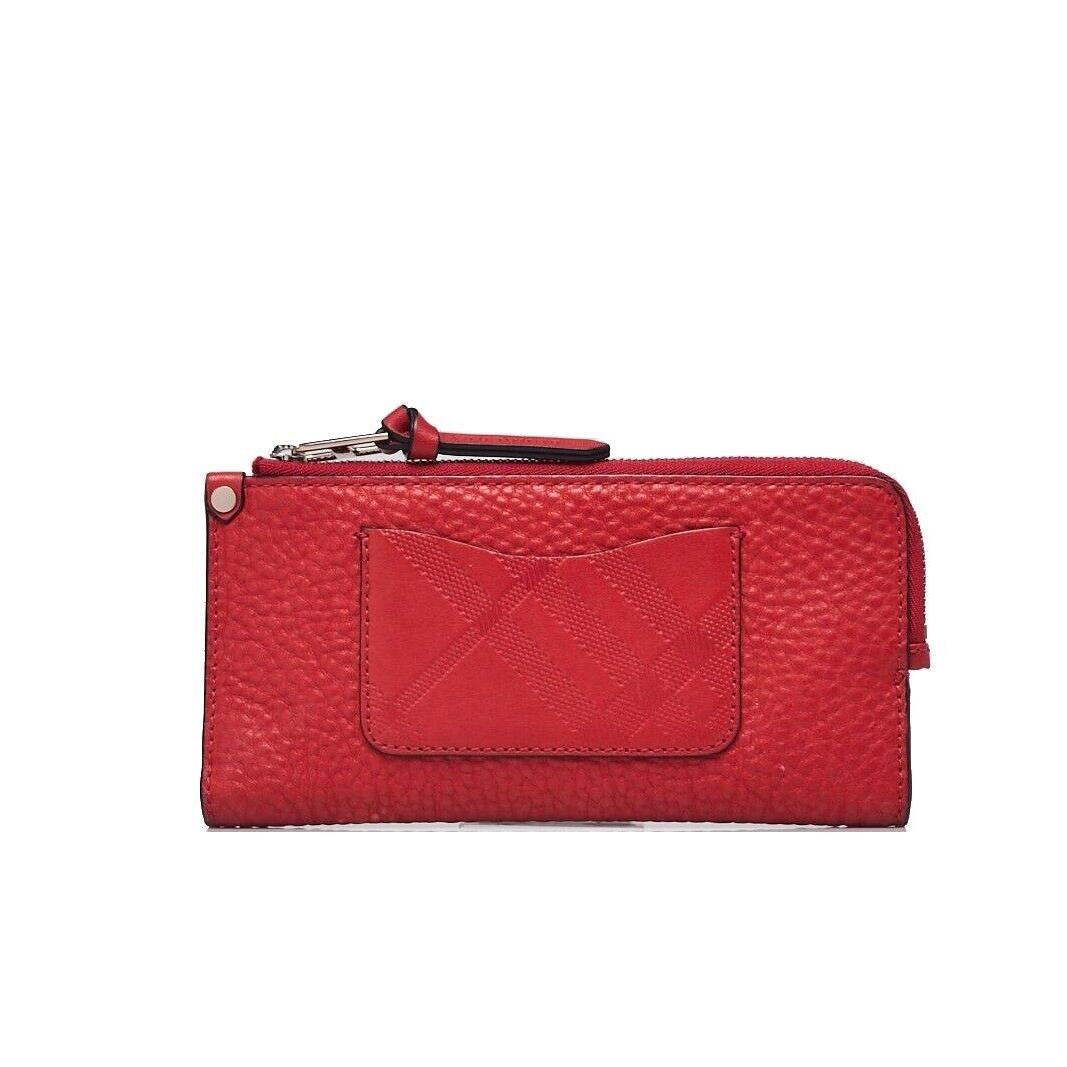 Burberry Leather Embossed Check Detail Continental Wallet Cadmium Red