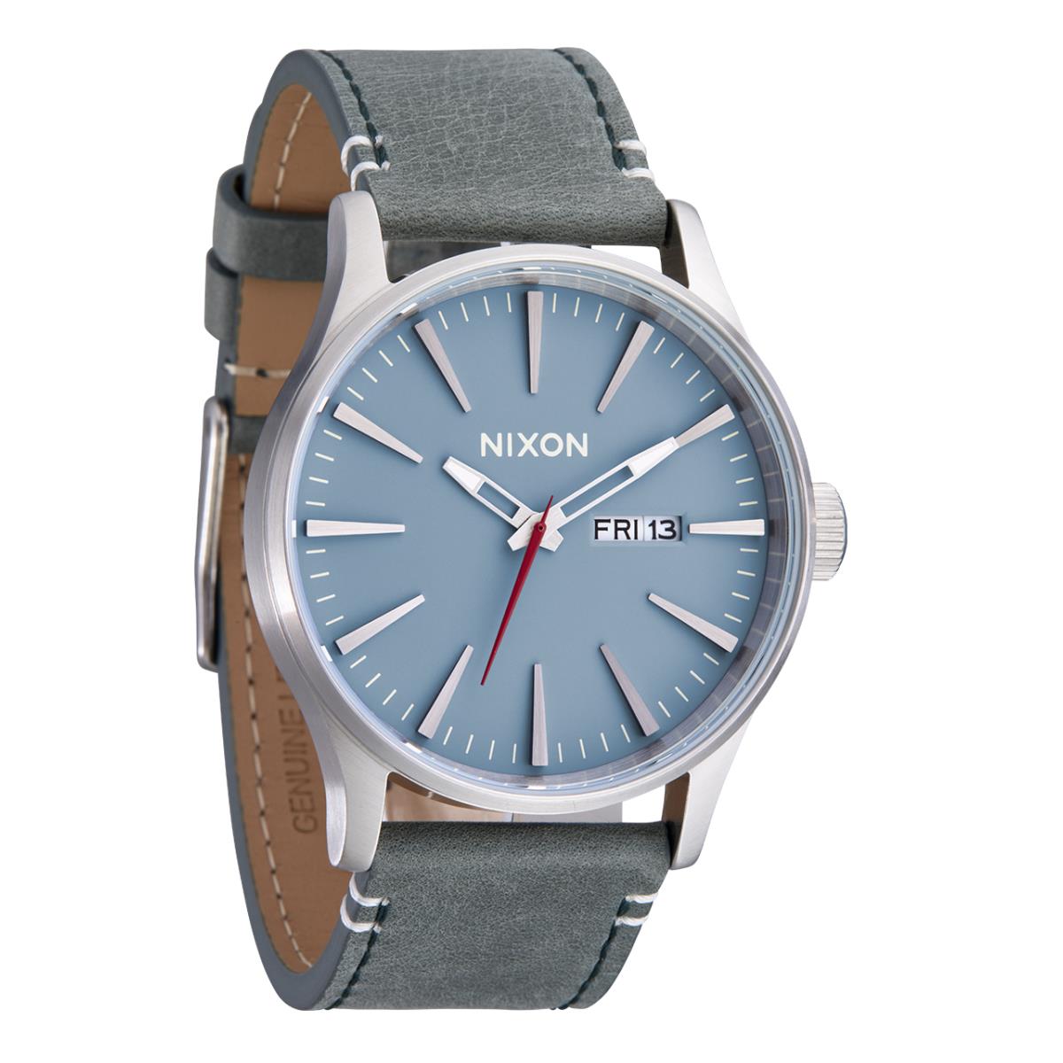 Nixon The Sentry Leather Watch 5158-Silver-Dusty Blue-Dark Forest