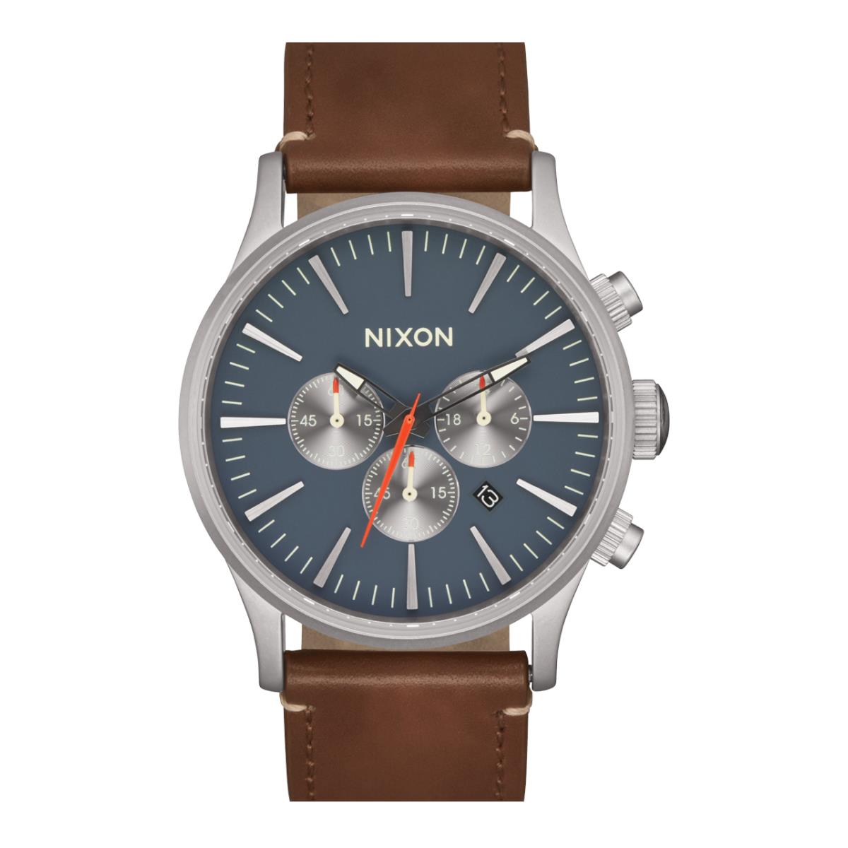 Nixon The Sentry Chrono Leather Watch 5195-Light Gunmetal-Basalt-Sienna