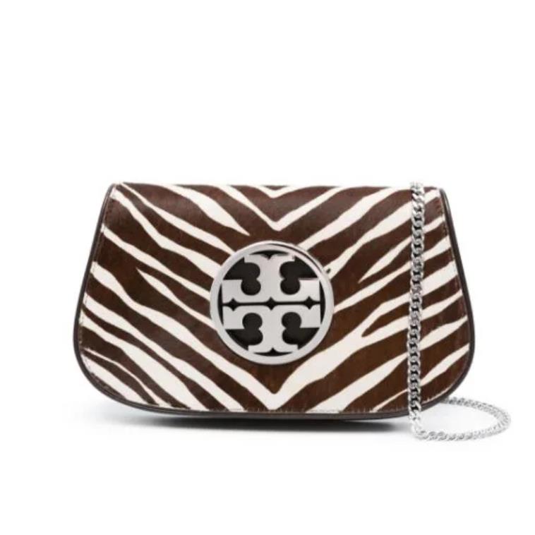 Tory Burch Reva Zebra Prints Leather Clutch Convertible Bag In Multi