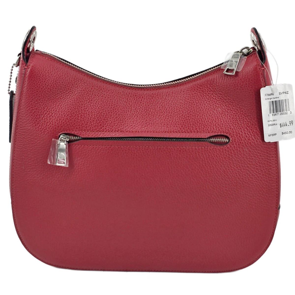 Coach F76696 Jes Hobo Cardinal Red Pebble Leather Silver Studded Shoulder Strap