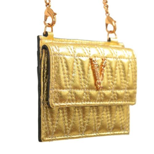 Versace Unisex Gold Quilted Leather Gold Chain V-logo Card Case