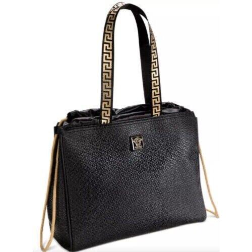 Versace Tote Bag Leather Holdall Weekender Black Metallic Gold Medusa