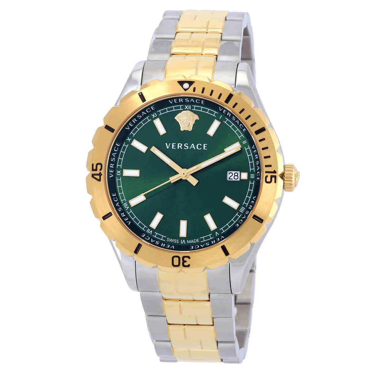 Versace Hellenyium Quartz Green Dial Men`s Watch VE3A00720 - Dial: Green, Band: Two-tone (Silver-tone and Gold-tone), Bezel: Silver-tone