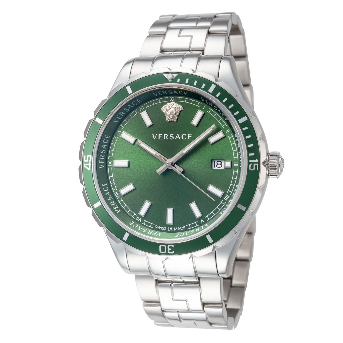 Versace Men`s VE3A01022 Hellenyium 42mm Quartz Watch - Dial: Green, Band: Silver Tone, Other Dial: Green