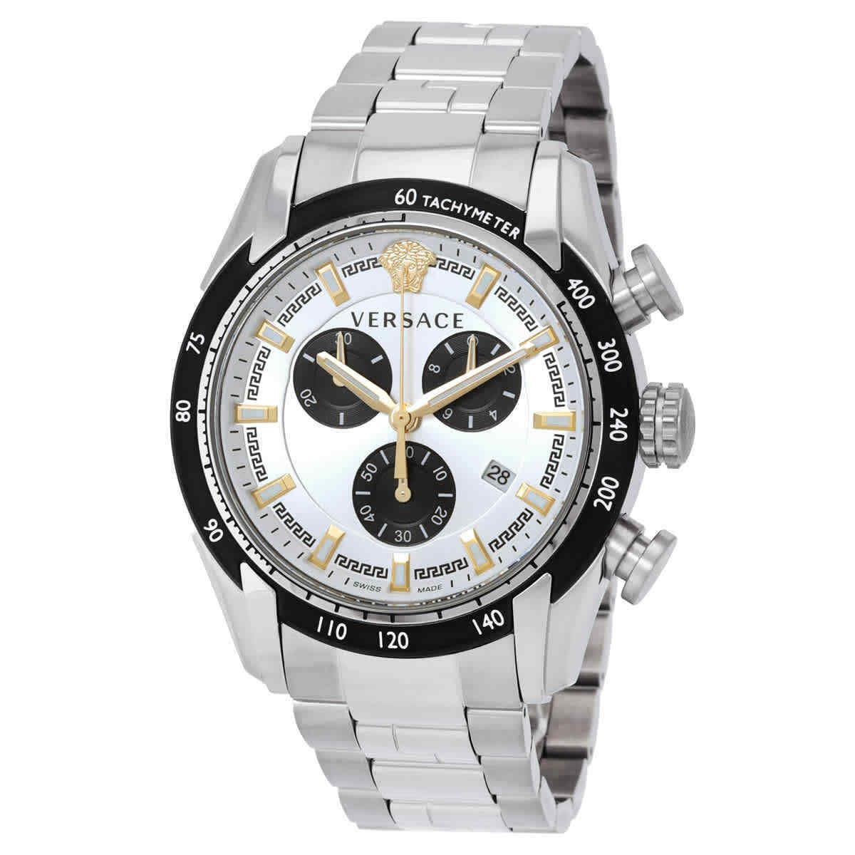 Versace V-ray Chronograph Quartz Silver Dial Men`s Watch VE2I00321 - Dial: Silver, Band: Silver, Bezel: Silver-tone