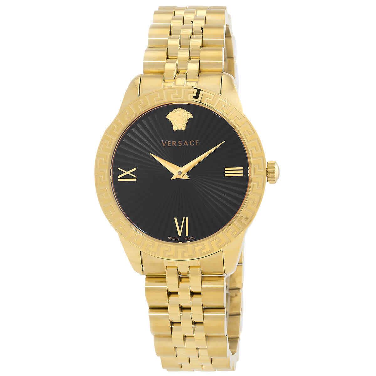 Versace Greca Signature Black Dial Ladies Watch VEVC01121 - Dial: Black, Band: Gold-tone, Bezel: Gold-tone