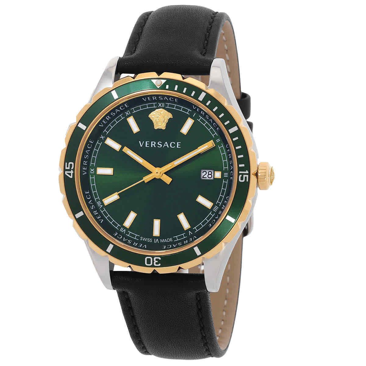 Versace Men`s VE3A00320 Hellenyium 42mm Quartz Watch - Dial: Green, Band: Black, Other Dial: Green