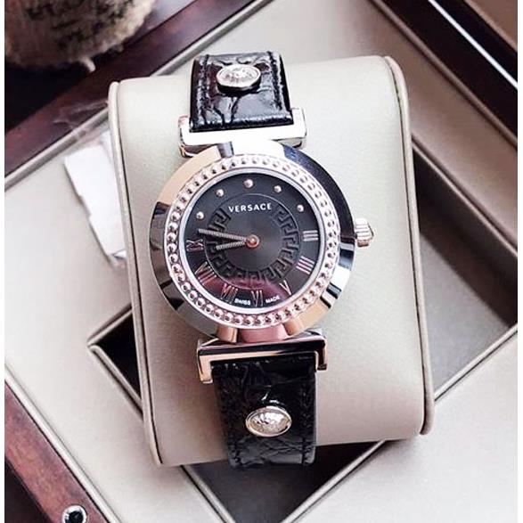 Versace Vanity Black Dial Sapphire Crystal Women`s Watch P5Q99D009S009 - Dial: Black, Band: Black, Bezel: Silver