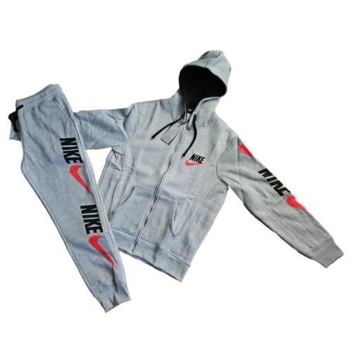 Nike Air Mens Full Tracksuit Fleece Set Zip Up Hoodie Joggers Sweatpants Gry Sm